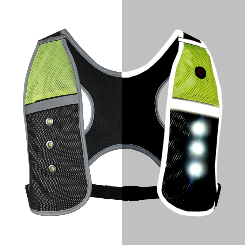 2023 New Products Explosion Reflective Safety Sport Gear Cycling Running Sport Unisex Men Vest With Led Lights And Phone Pocket