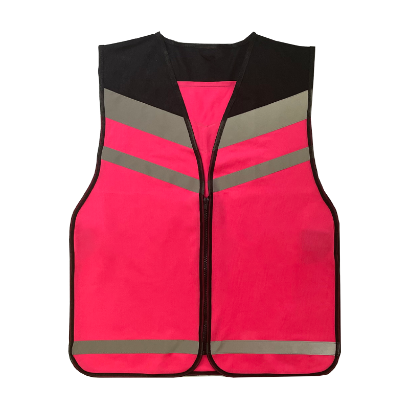 Custom Logo Pink with Black Women's Reflective Safety Vest 120g Knitted Fabric Elastic Band Around the Waist