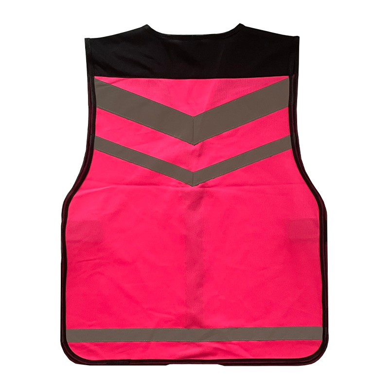 Custom Logo Pink with Black Women's Reflective Safety Vest 120g Knitted Fabric Elastic Band Around the Waist