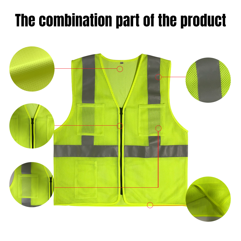 ANSI Class 2  Custom Logo Hi-viz Security Uniform 5cm Reflector Tape Reflective Safety Vest with Pocket