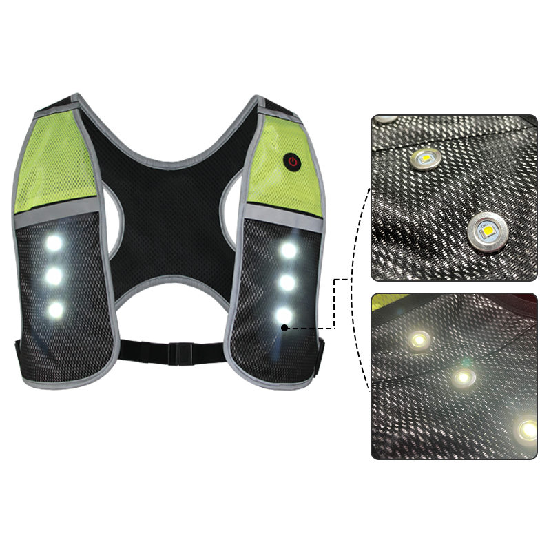 2023 New Products Explosion Reflective Safety Sport Gear Cycling Running Sport Unisex Men Vest With Led Lights And Phone Pocket