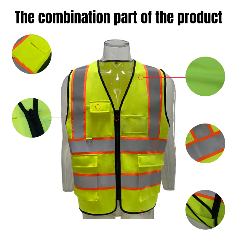 Ansi Class 2 Fluorescent Green Orange Reflective Safety Vest with Pockets Custom Logo High Visibility