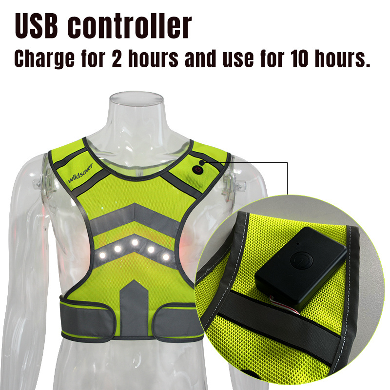 Outdoor Sports Running Bicycle USB  Reflective Safety Vest Hi-Viz LED Flashing Customized Running  Vest