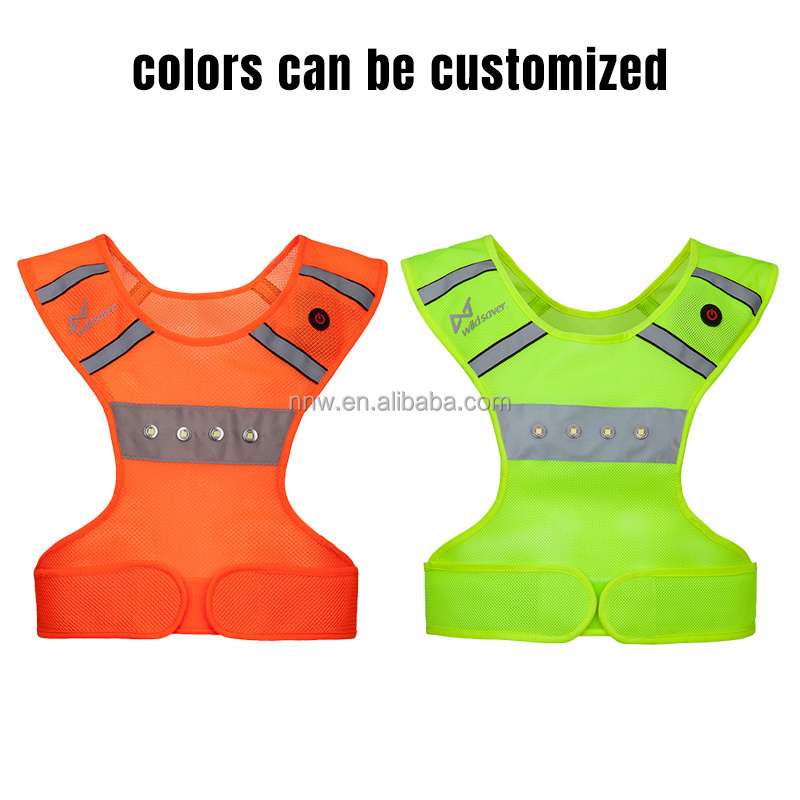 Hot Sale Wholesale Custom Logo USB Rechargeable LED Reflective Safety Vest High Visibility Safety Reflective Running Gear Vest