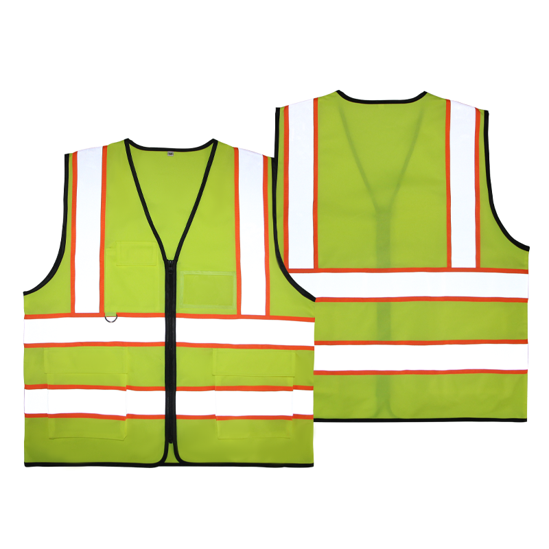 Ansi Class 2 Fluorescent Green Orange Reflective Safety Vest with Pockets Custom Logo High Visibility