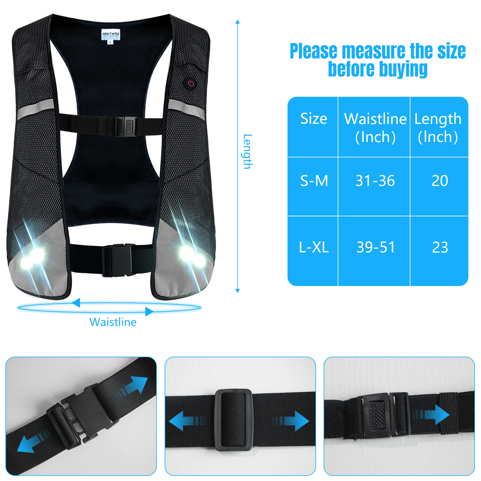 Wildsaver Led Reflective Running Vest Light Up Waterproof Sport Gear For Night Walking Runners