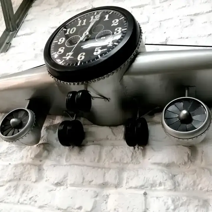 Retro wrought iron wall decoration airplane wall hanging clock and watch creative bar antique wall Clock home decor