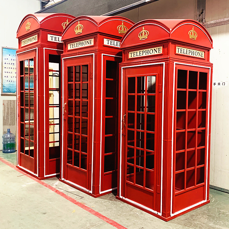 Hot sale London Telephone Booth Antique Pink Floral Telephone Booth Wedding Decor Outdoor Telephone Booth with Artificial flower