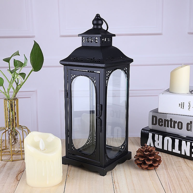 Wholesale European large iron glass candle lanterns white metal candelabra lantern for home hotel indoor and outdoor decoration