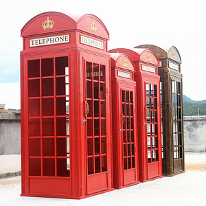 Hot sale London Telephone Booth Antique Pink Floral Telephone Booth Wedding Decor Outdoor Telephone Booth with Artificial flower