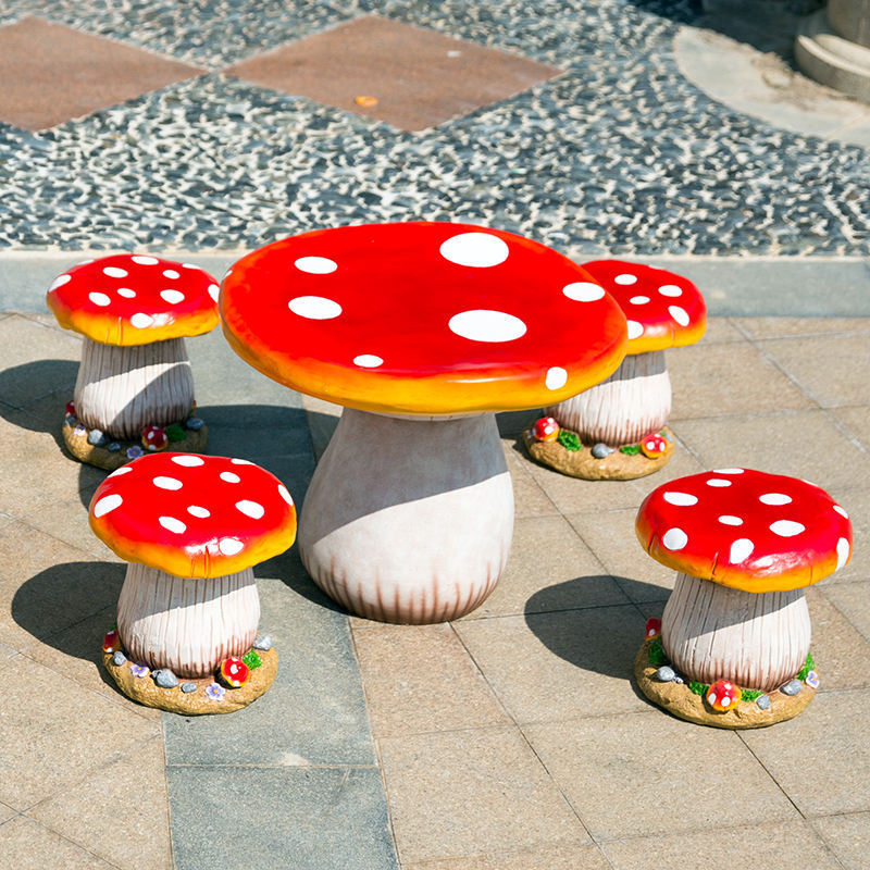 Wholesale mushroom chair and table pop resin art sculpture custom giant mushroom sculpture for garden