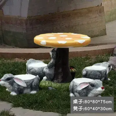 Custom Outdoor ornamental landscape sculpture resin fiberglass mushroom table and chair set for garden patio furniture