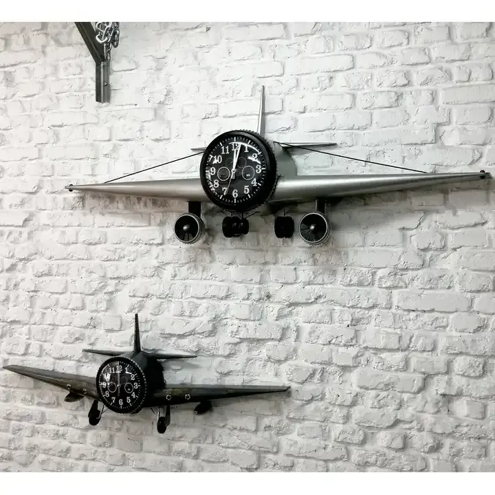 Retro wrought iron wall decoration airplane wall hanging clock and watch creative bar antique wall Clock home decor