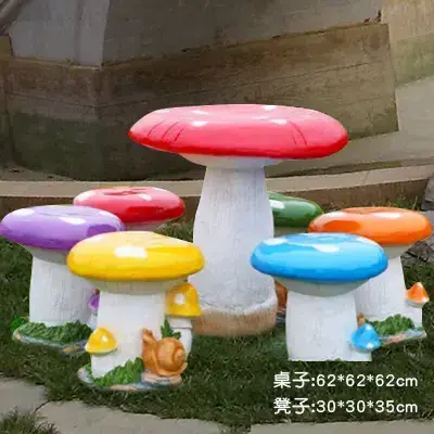 Custom Outdoor ornamental landscape sculpture resin fiberglass mushroom table and chair set for garden patio furniture