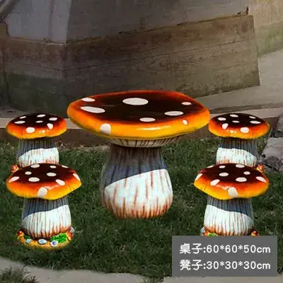 Custom Outdoor ornamental landscape sculpture resin fiberglass mushroom table and chair set for garden patio furniture