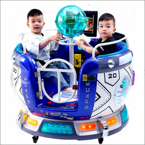 2022 New electric parent-child two-seat children's coin-operated rocker Russian space capsule turntable swing rotation