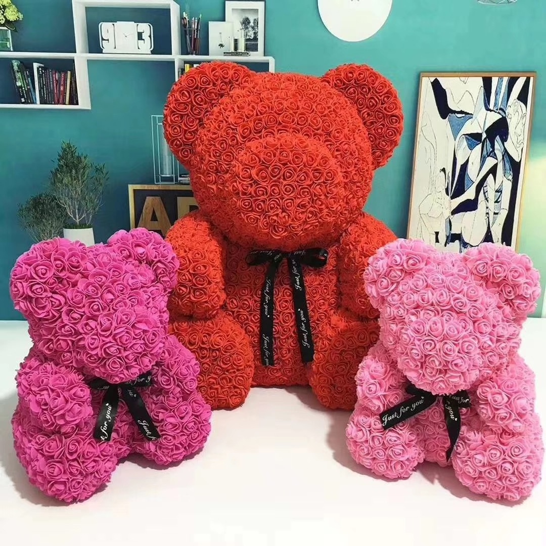 Promotional oem rose flower teddy bear styrofoam peluches de osos 40cm 70cm rose bear lighted rose bears