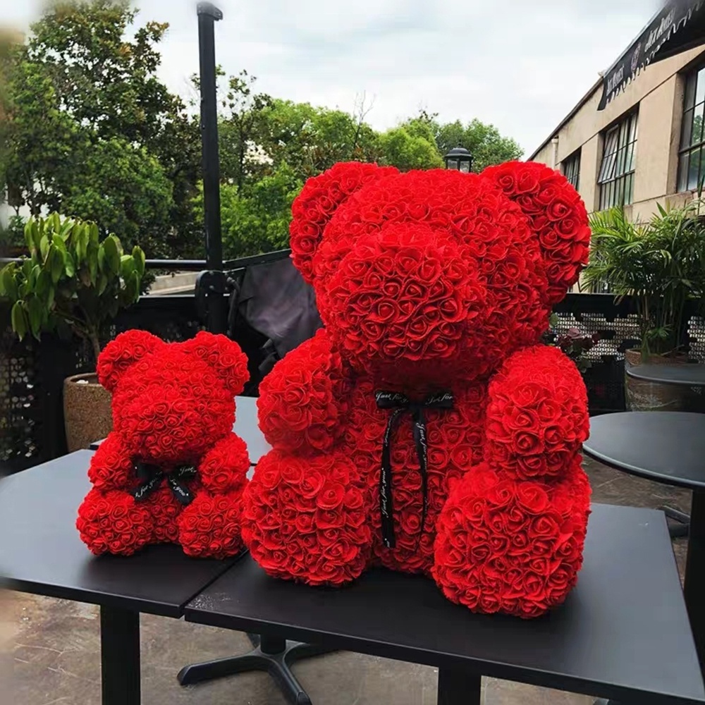 WholeSale 25cm Rose Bear 40cm 70cm osos de rosas Romantic Rose PE Teddy Bear Artificial flowers Foam Bear for Valentine Gifts