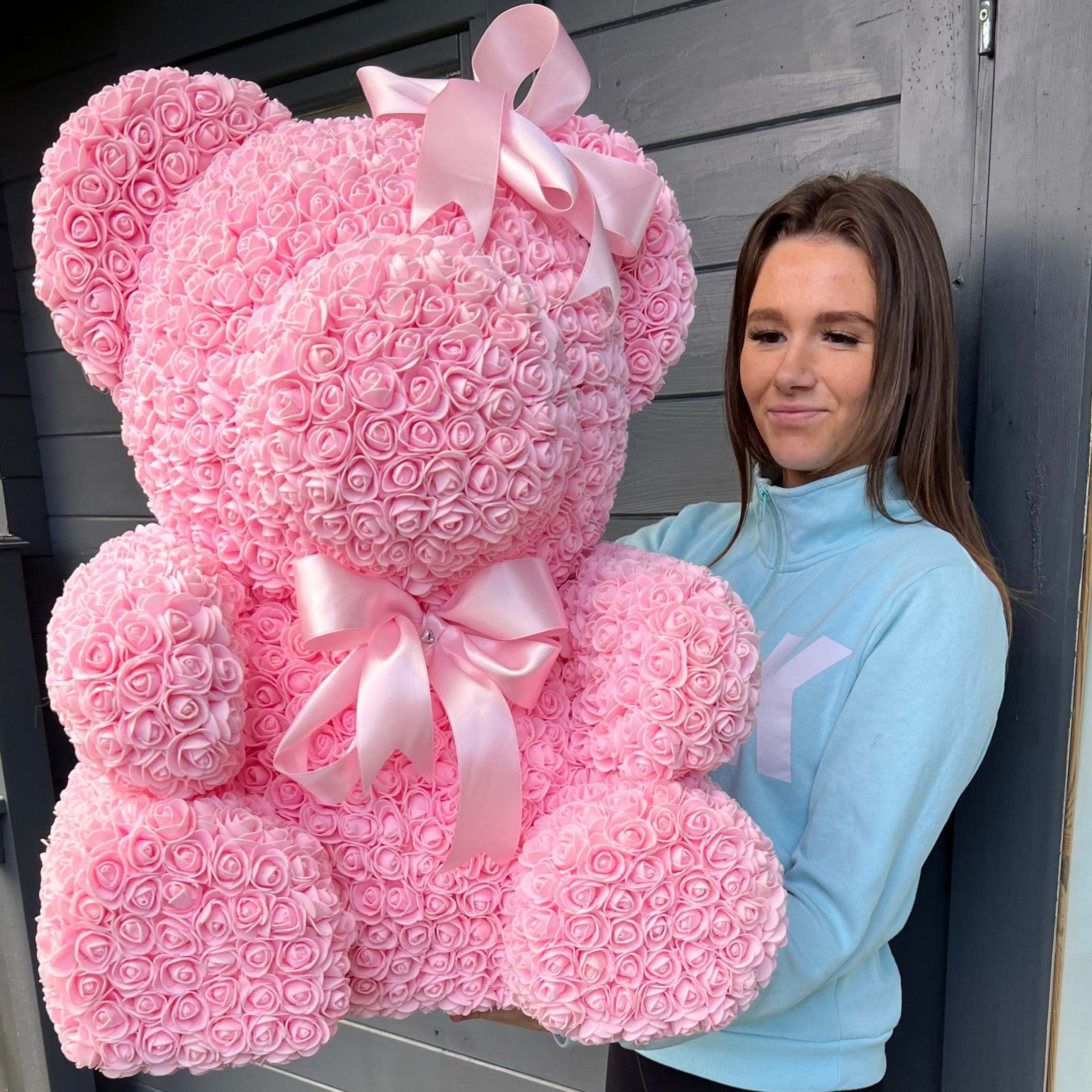 Promotional oem rose flower teddy bear styrofoam peluches de osos 40cm 70cm rose bear lighted rose bears