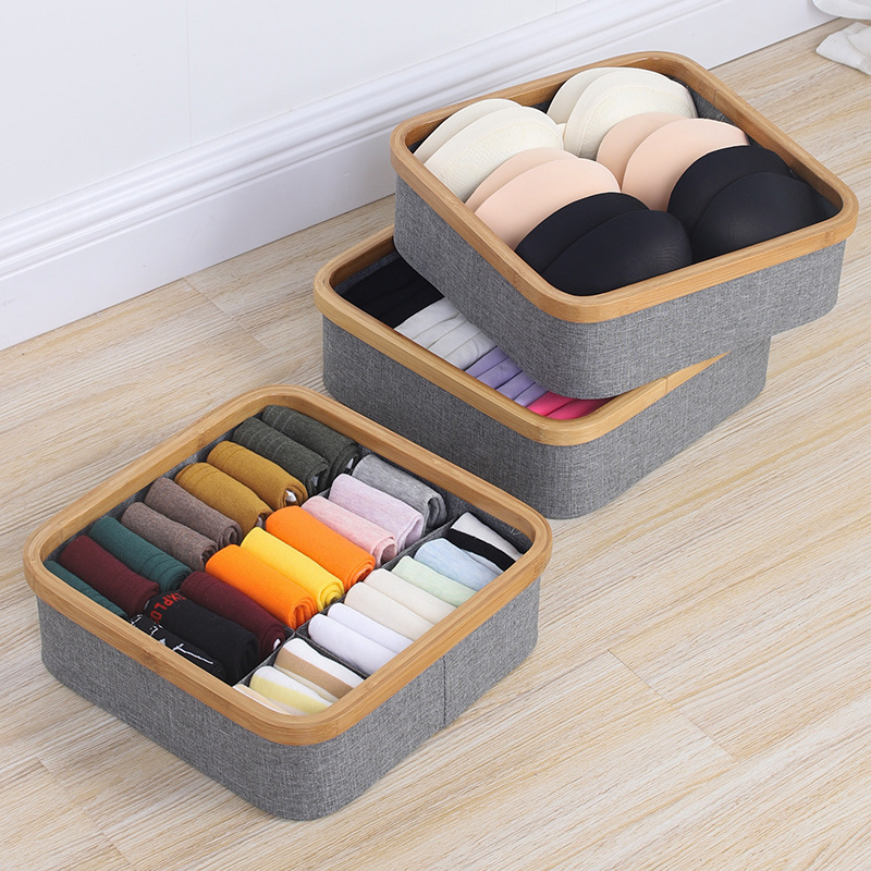 Sock Underwear Drawer Organizer Fabric with Bamboo Frame Closet Organizers