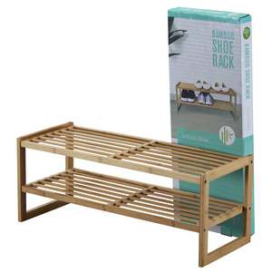 2-Tier Stackable Bamboo Shoe Rack for Closet Multifunctional Utility Free Standing Shoe Shelf Rack