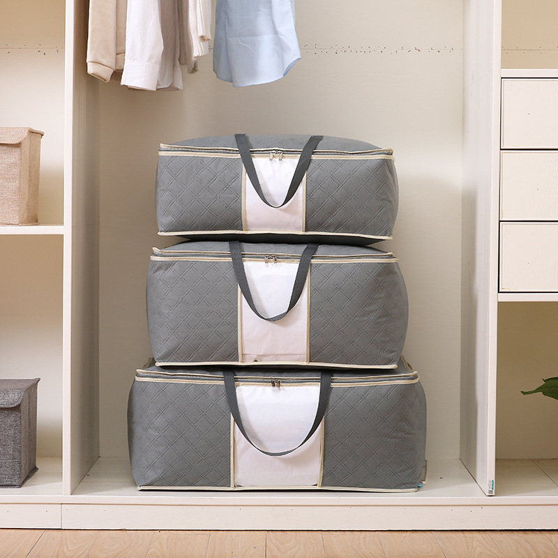 90L Foldable Clothes Storage Bags with Clear Window Double Zippers Storage Bins for Under Bed Closet Organizers