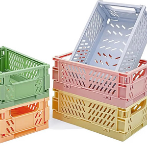 Small Plastic Baskets Folding Colorful Crates for Bedroom Office Classroom Desktop Drawer Decorative Organizers