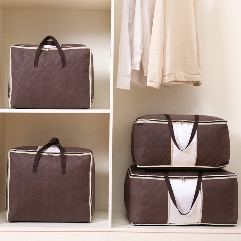 90L Foldable Clothes Storage Bags with Clear Window Double Zippers Storage Bins for Under Bed Closet Organizers