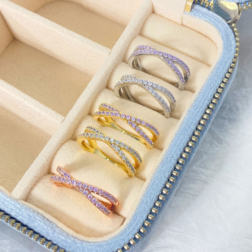 Cubic Zirconia Finger Ring Bulk Wholesale CZ Crystal Gold Plated Cross Rings for Women