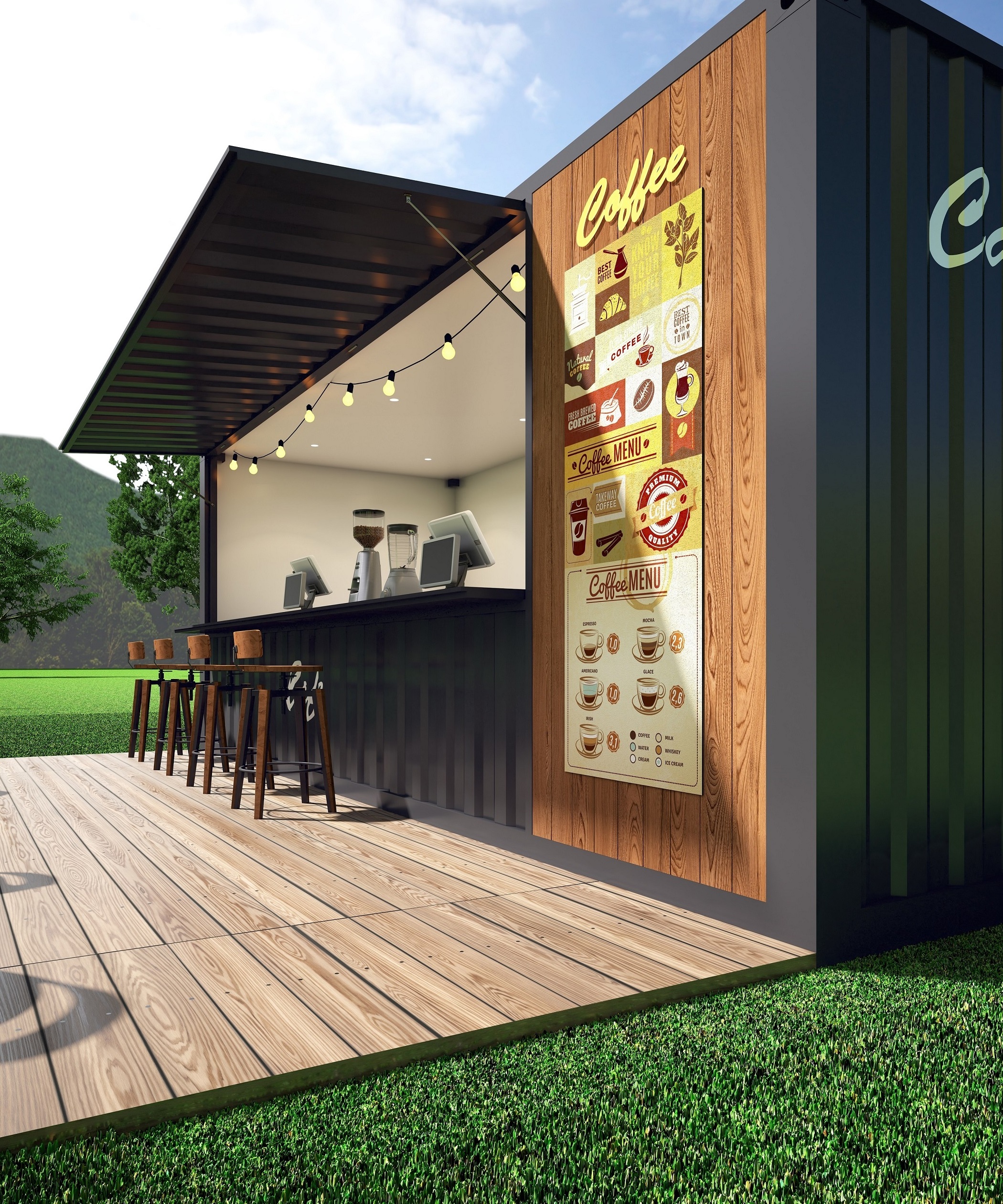 20ft foldable luxury prefabricated portable shipping container prefab coffee shop/container cafe/container bar