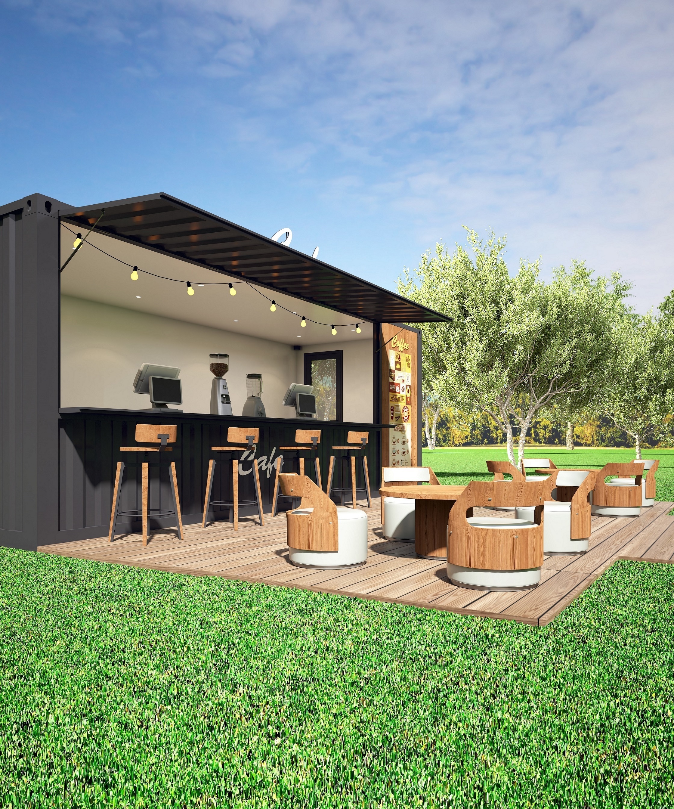 Modern Prefab House Steel Buildings Mobile Coffee Bar Pop Up Shipping Container Restaurant