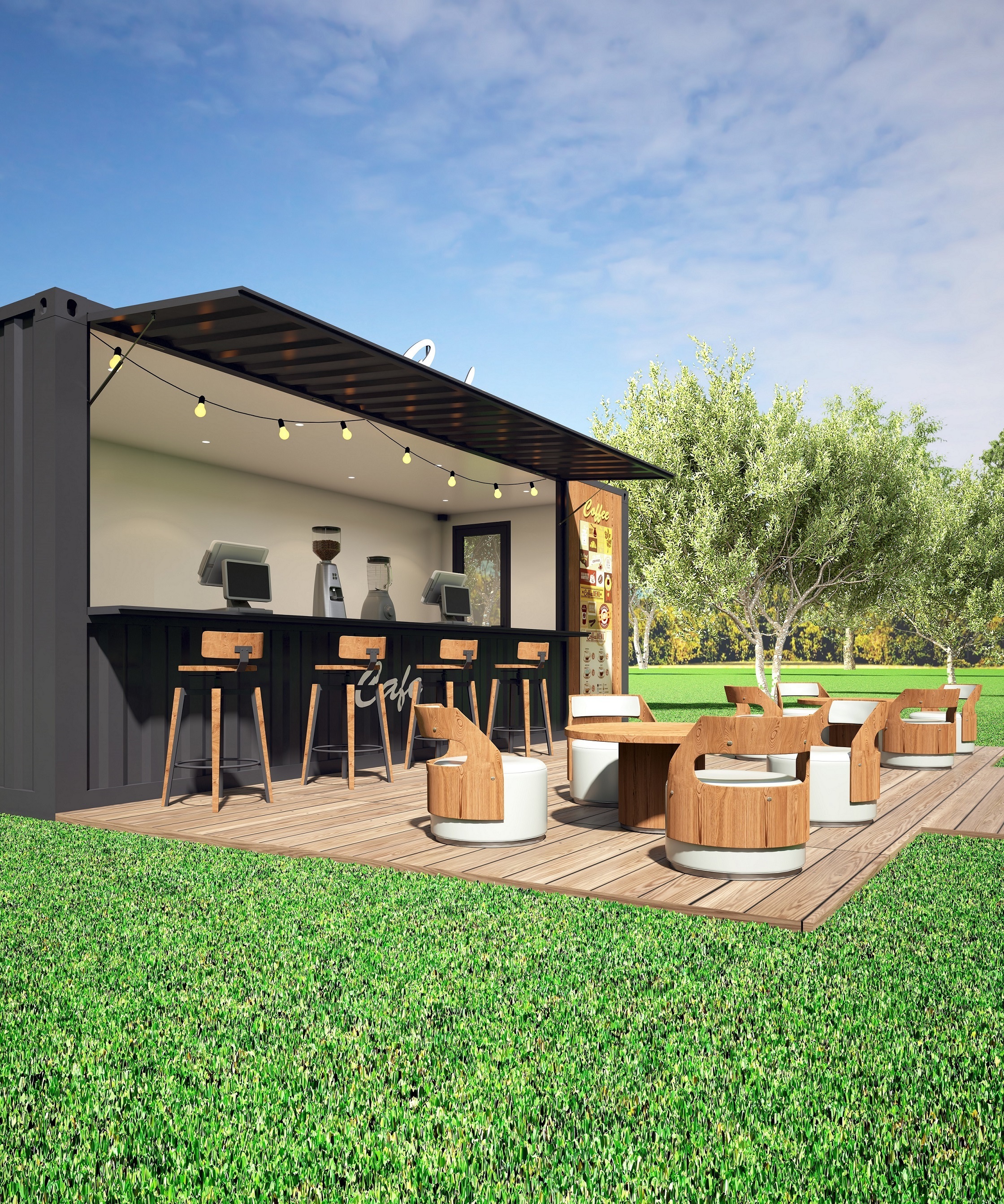 20ft foldable luxury prefabricated portable shipping container prefab coffee shop/container cafe/container bar