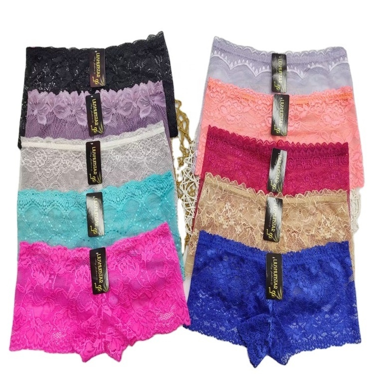 0.22 Dollar Model LAS001 Waist Free Wholesale Lace Boyshort Breathable Floral Low Rise Underwear Women Panties With Many Colors