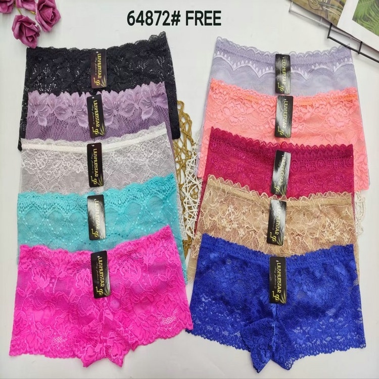 0.22 Dollar Model LAS001 Waist Free Wholesale Lace Boyshort Breathable Floral Low Rise Underwear Women Panties With Many Colors