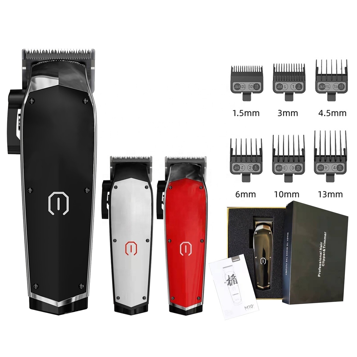 PROFESSIONAL MADESHOW M10+ BLACK/WHITE/RED HAIR CLIPPER HIGH QUALITY