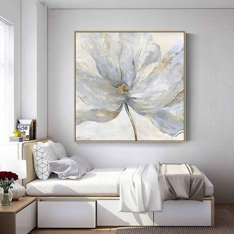 Handmade Modern Canvas White Simple Flower Wall Art Oil Painting Designs For Bedroom Decor Pictures