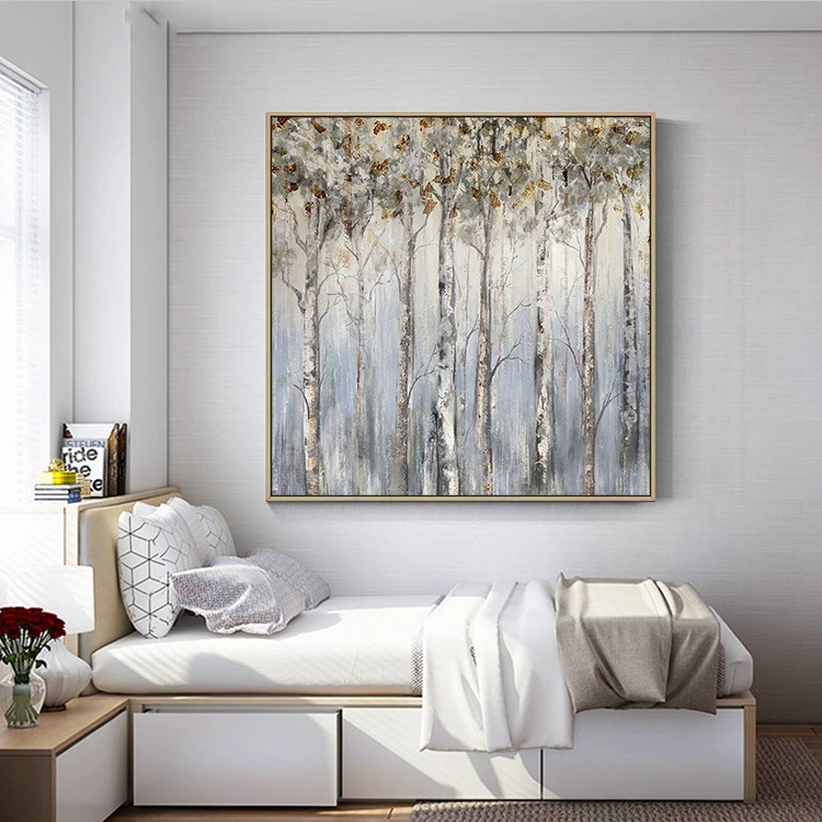 Drop Shipping Extra Large Original Handmade Modern Abstract Landscape Forest Gold Leaf Tree Painting Living Room Canvas Wall Art