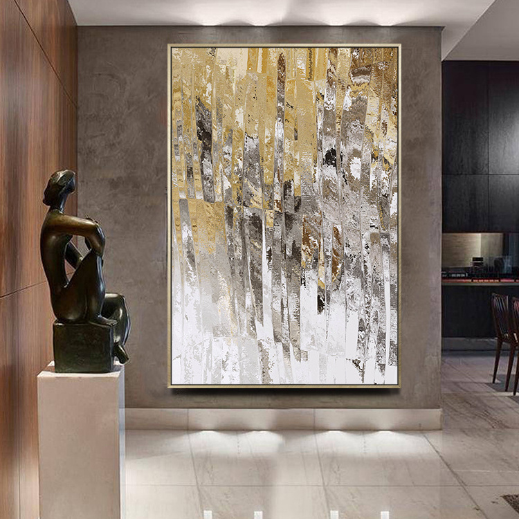 Handpainted Extra Large Wall Art Decor Modern Art Acrylic Gold Foil Abstract Oil Painting On Canvas