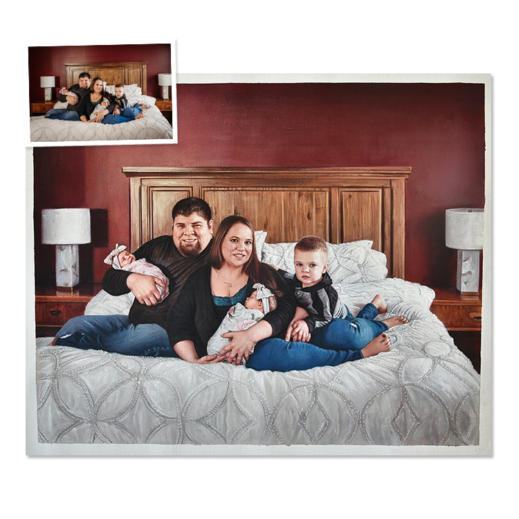 Handmade Wholesale Realistic Family Portrait Oil Painting From Photo Custom Art