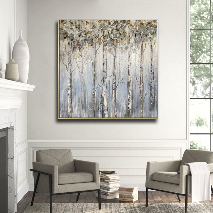 Drop Shipping Extra Large Original Handmade Modern Abstract Landscape Forest Gold Leaf Tree Painting Living Room Canvas Wall Art