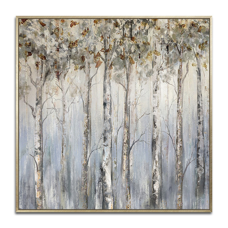 Drop Shipping Extra Large Original Handmade Modern Abstract Landscape Forest Gold Leaf Tree Painting Living Room Canvas Wall Art