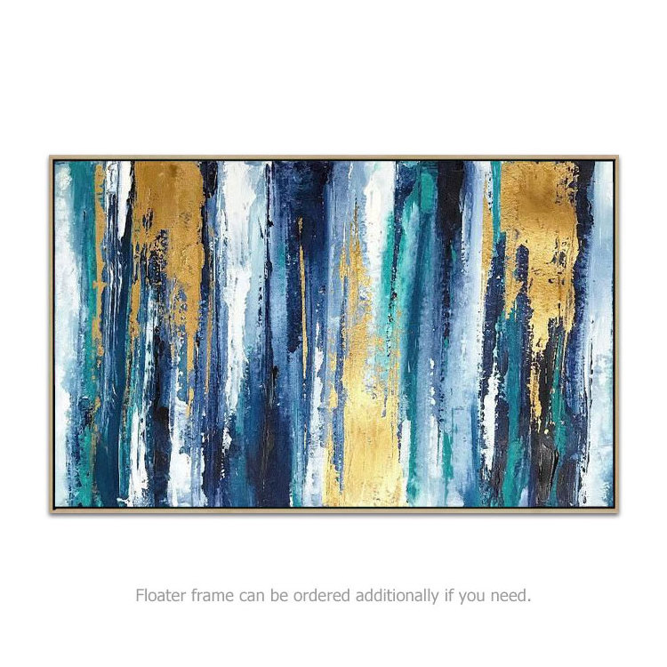 Abstract Acrylic Original Canvas Blue Wall Art Decoration 3d Gold Painting For Living Room