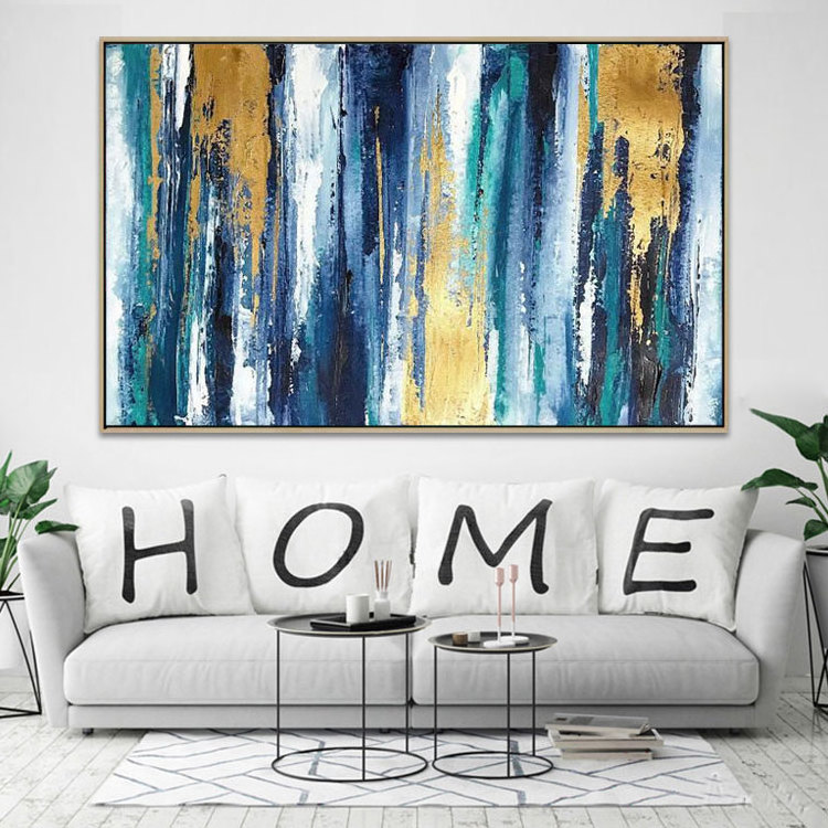 Abstract Acrylic Original Canvas Blue Wall Art Decoration 3d Gold Painting For Living Room