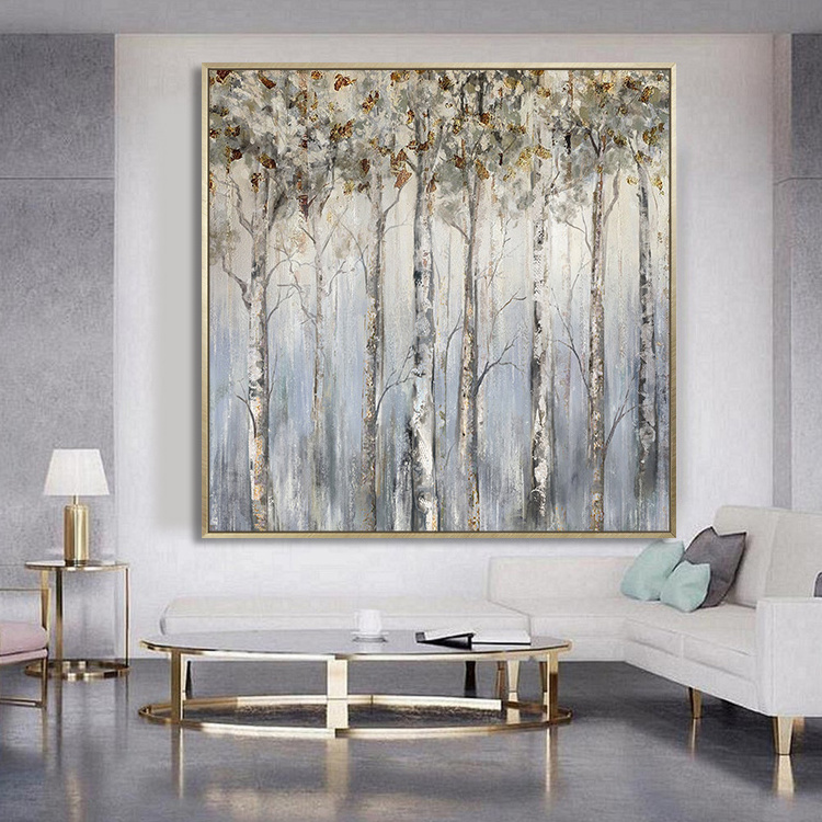 Drop Shipping Extra Large Original Handmade Modern Abstract Landscape Forest Gold Leaf Tree Painting Living Room Canvas Wall Art