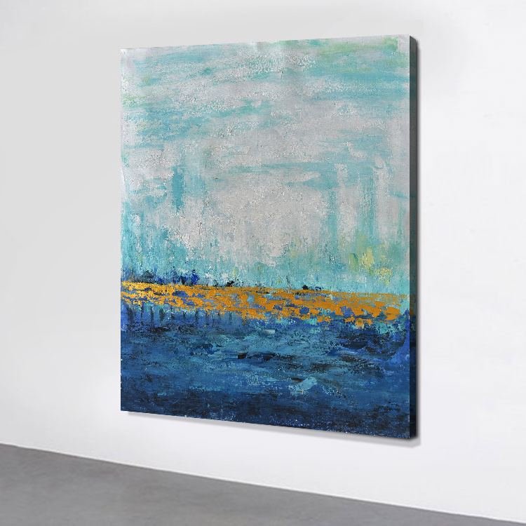 Modern Canvas Artwork Handmade Acrylic Painting Gold Gray Blue Landscape Picture Big Wall Art Home Decoration