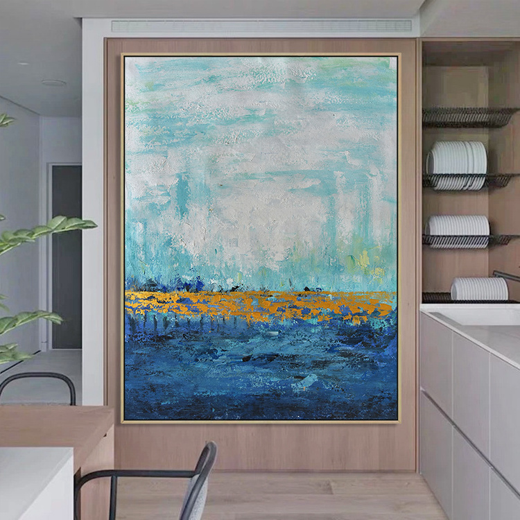 Modern Canvas Artwork Handmade Acrylic Painting Gold Gray Blue Landscape Picture Big Wall Art Home Decoration