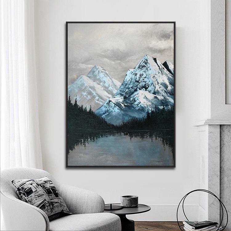 Contemporary Handmade Home Decoration Canvas White Textured Wall Art Work Winter Snow Mountain Scenery Landscape Oil Painting