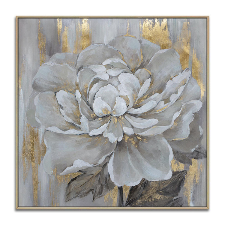 Abstract Hand Painted Canvas Wall Art Hot Sale Flower Gold Foil Oil Painting Home Goods For Restaurant Decor