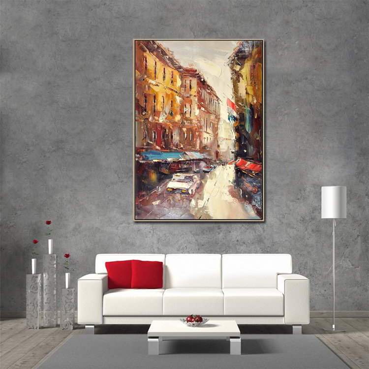 100% Hand Painted Canvas American Art Image New York Cityscape Urban Painting For Inspirational Wall Art Decoration