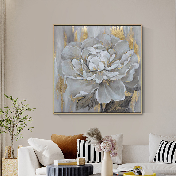 Abstract Hand Painted Canvas Wall Art Hot Sale Flower Gold Foil Oil Painting Home Goods For Restaurant Decor